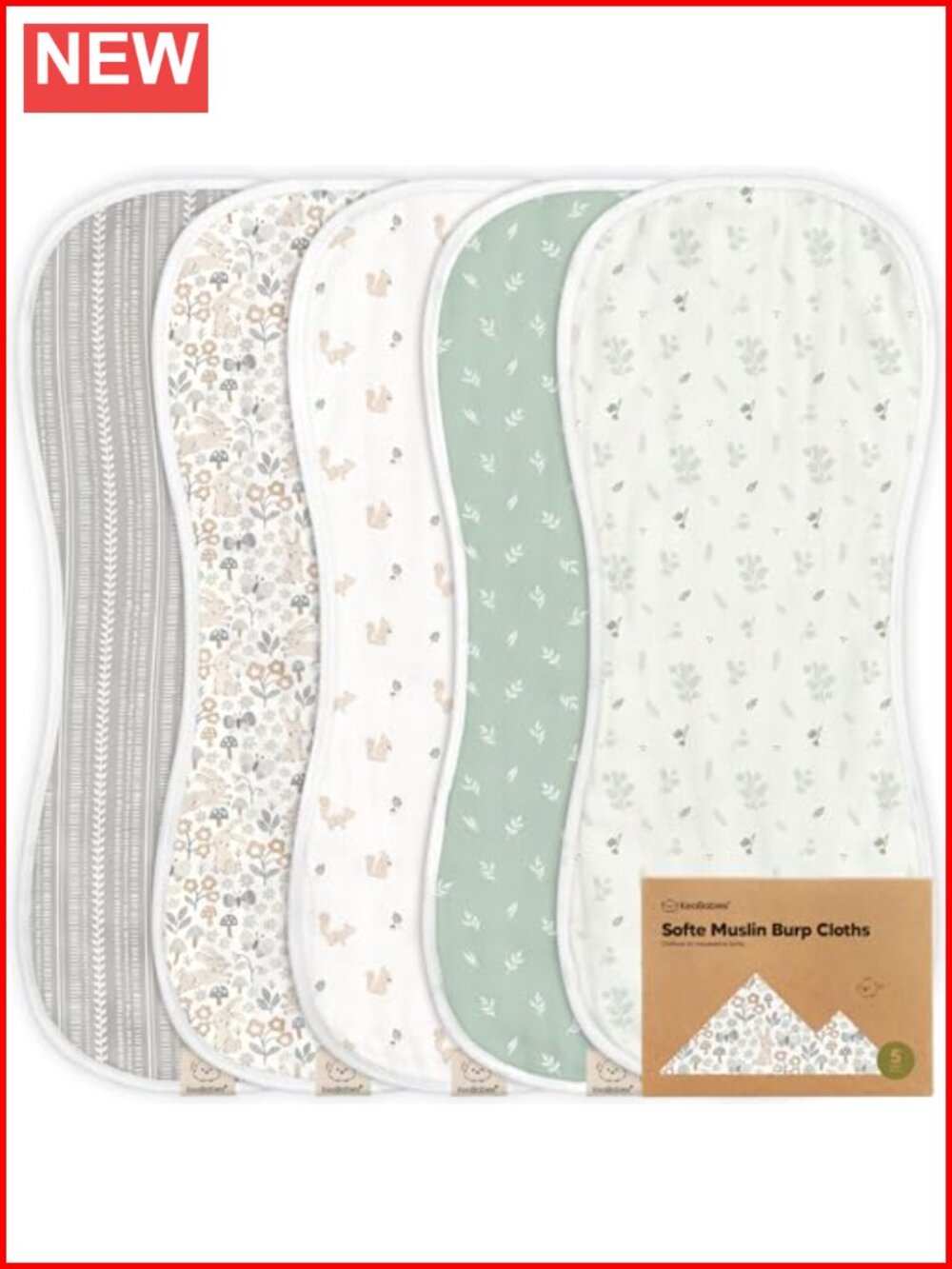 5-Pack Muslin Burp Cloths Viscose Bamboo Cotton Soft Absorbent Baby Rags